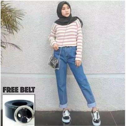 PROMO CELANA BOYFRIEND JEANS WANITA // FREE BELT / BF POLOS HOPYLOVY