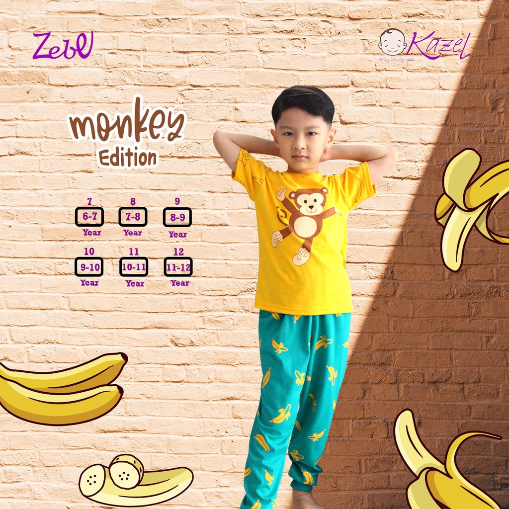 Zebe 6-12 tahun Piyama Motif BOY  Edition Wheel Brick Monkey KAZEL JOBEL CBKS