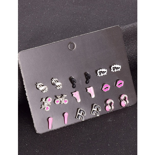 LRC Anting Set Fashion Pink Geometric Combination Drip Earrings Set V35411