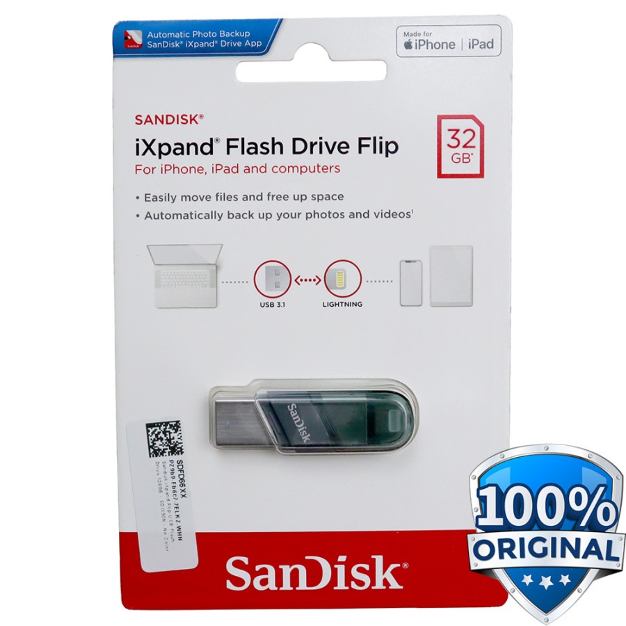 SanDisk iXpand Flip OTG Flash Drive for iPhone iPad - 32GB/64GB/128GB