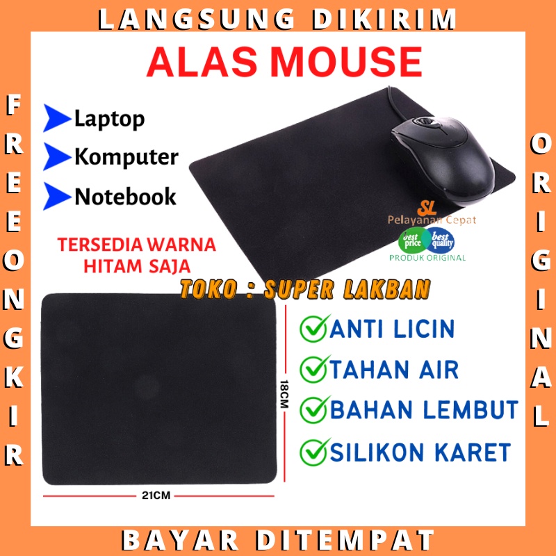 Alas Tatakan Mouse Pad Laptop Komputer Hitam Polos Anti Slip Tahan Air