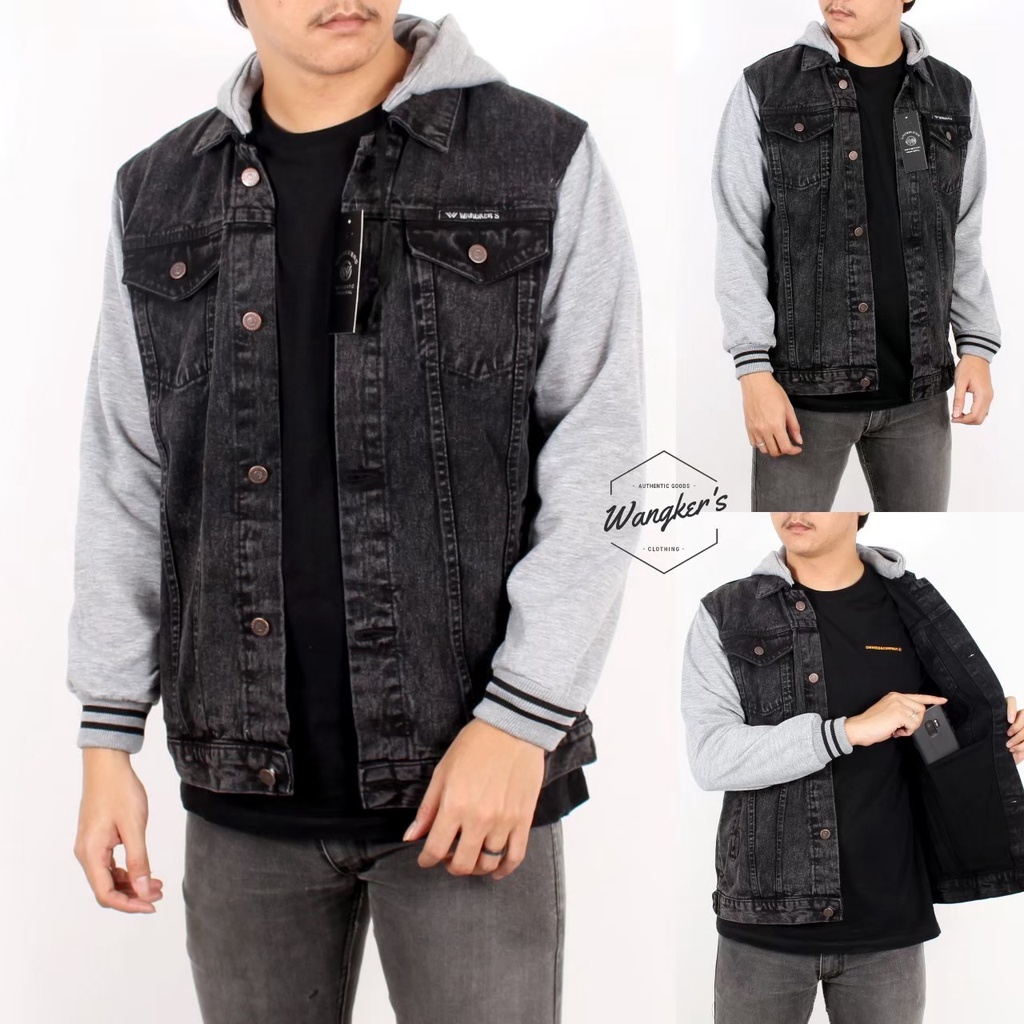 AKN -  JAKET JEANS HOODIE PRIA / JAKET JEANS LEVI SANWASH COWOK FLEECE PREMIUM JBOY TEBAL ORIGINAL WANGKERS