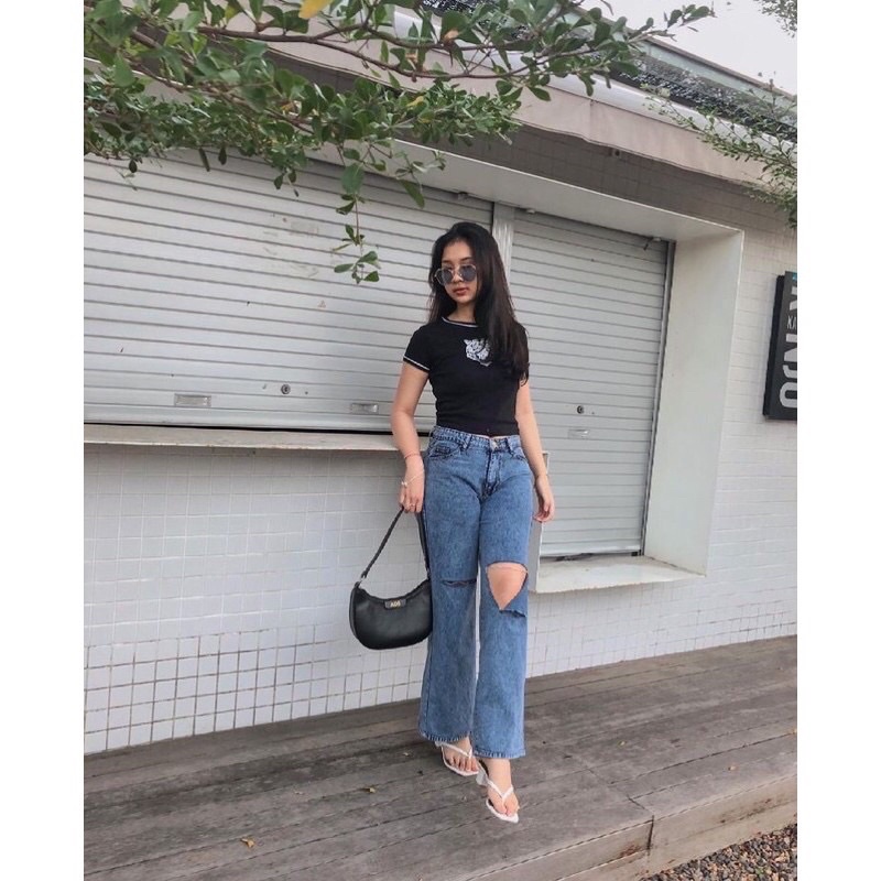 ALZ•RIPPED JEANS HIGHWAIST KULOT PANJANG WANITS MURAH