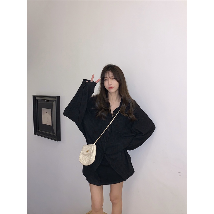 Kemeja Lengan Panjang Wanita Terbaru Crinkle Shirt Oversize Korean Style Blouse Import