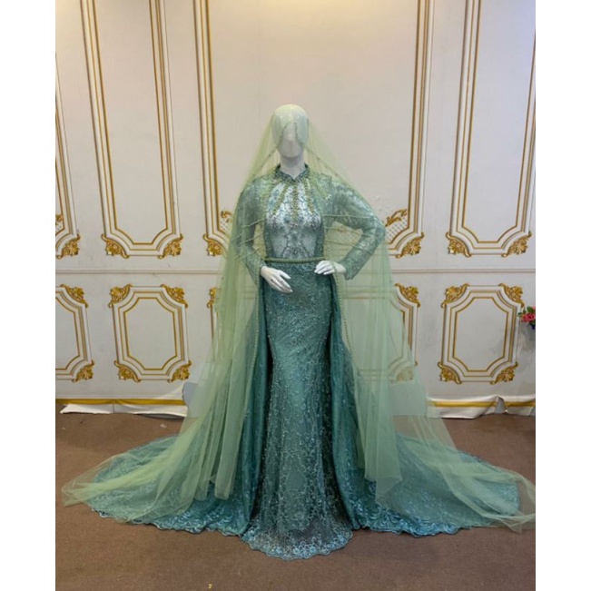 GAUN PENGANTIN SLIM FULL PAYET MUTIARA MEWAH