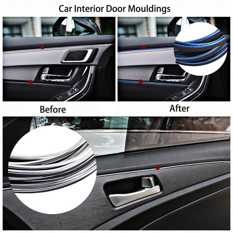 Strip trim Dekorasi interior Pintu / dashboard Mobil universal Panjang 5m / 3m Dengan scraper