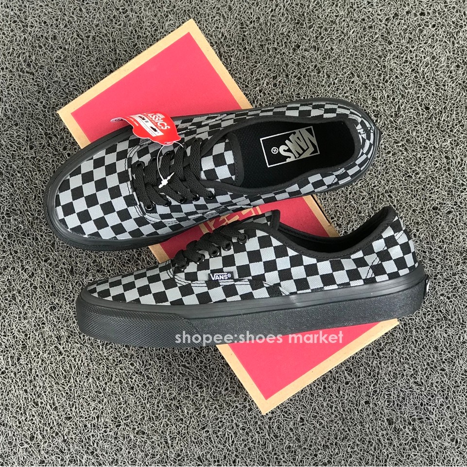 VANS AUTHENTIC CHECKERBOARD BLACK GREY SOL HITAM
