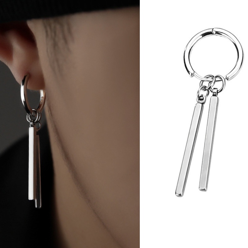 Anting Panjang Bahan Stainless Steel Gaya Hip Hop Untuk Pria Dan Wanita