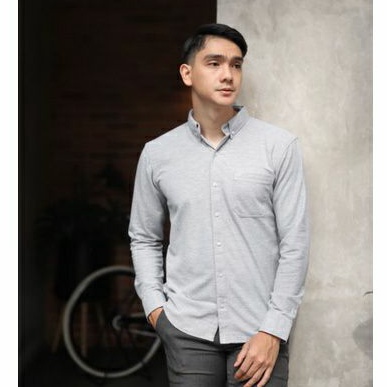 Kemeja Pique Basic Misty Grey Panjang By Mubeng co