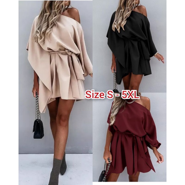 dress sabrina one shoulder pantai fashion wanita maxi jumbo big size - baju dress sabrina fashion ko