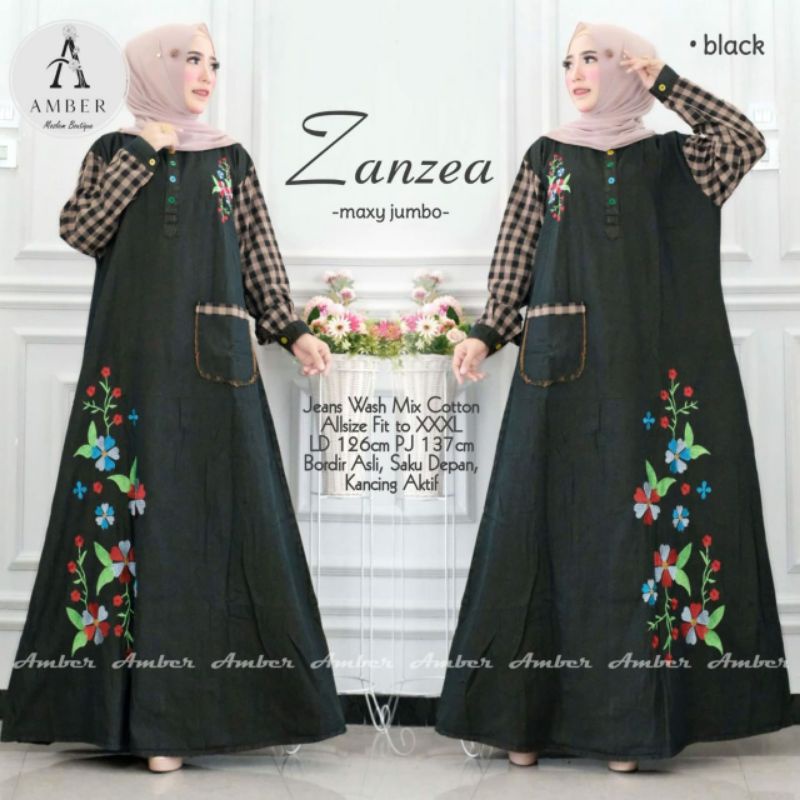 Dress maxi jumbo murah Zanzea bahan jeans wash mix katun premium saku depan kancing aktif