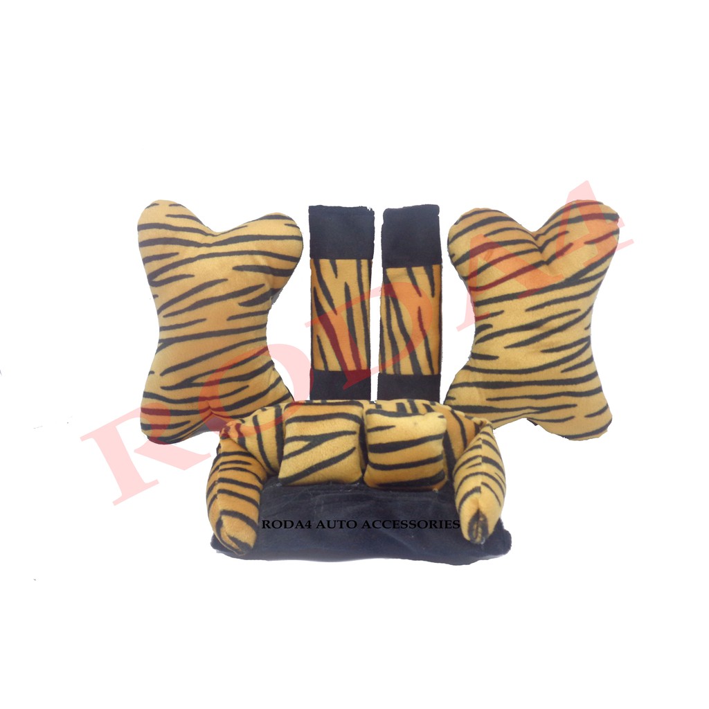 Bantal Mobil 3 In 1 Motif Belang Coklat Kombinasi Hitam
