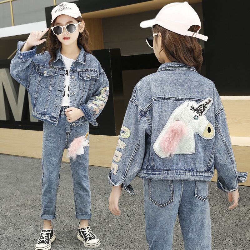 (LOLI-JKT) JK-04 JAKET &amp; CELANA ANAK MODELIS JEANS UNICORN 110-160