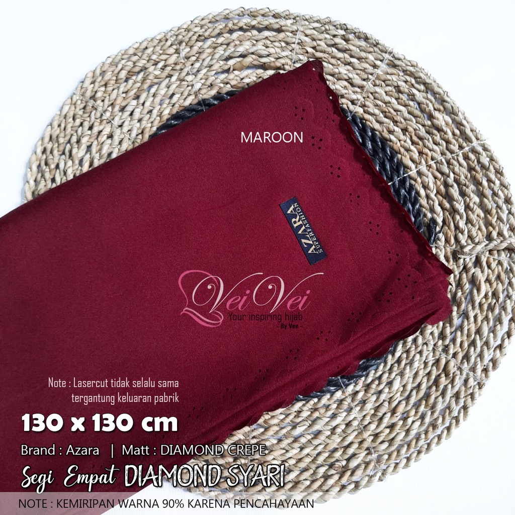 [ 130 x 130 cm] DIAMOND CREPE LASER - JILBAB SEGI EMPAT SYARI JUMBO AZARA-MAROON