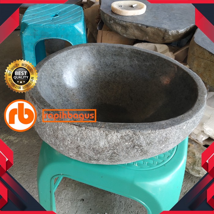 wastafel batu kali 25cm model glossy cantik klasik natural alami bak cuci tangan di meja bukan tempe