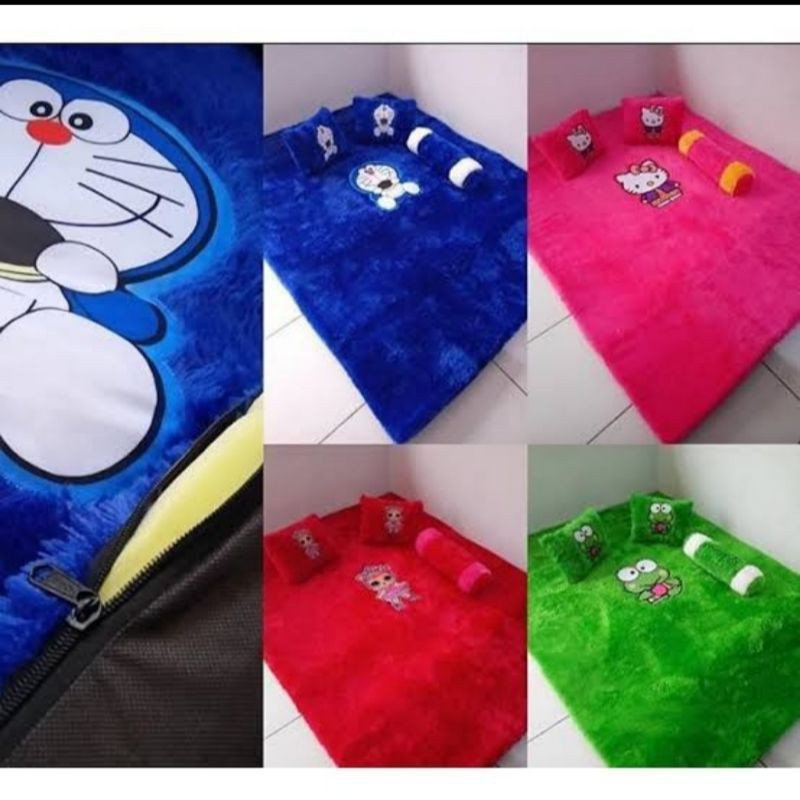 KASUR KARPET BULU KARAKTER 1 SET RASFUR 2 BANTAL 1 GULING TEBAL 5.5CM 140×180CM