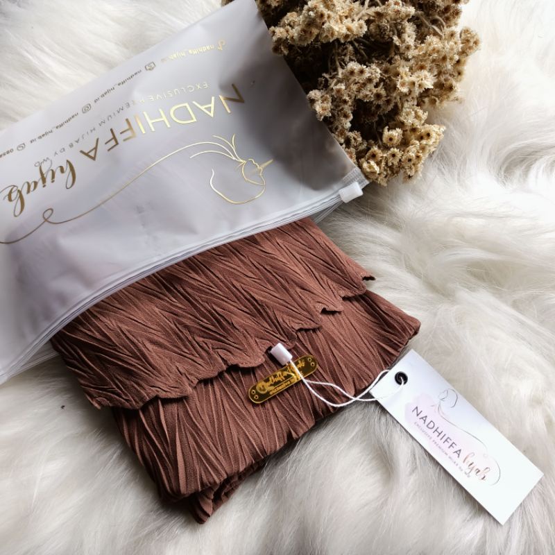 Bergo Plisket Padi Aleya Premium l Bergo instan Zafron-Dark Choco