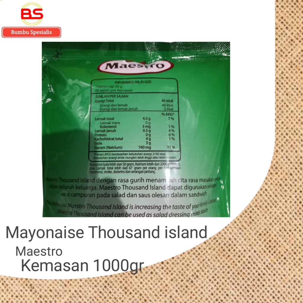 Thousand Island Pouch 1kg Maestro / 1000 kg - Tanpa Lemak