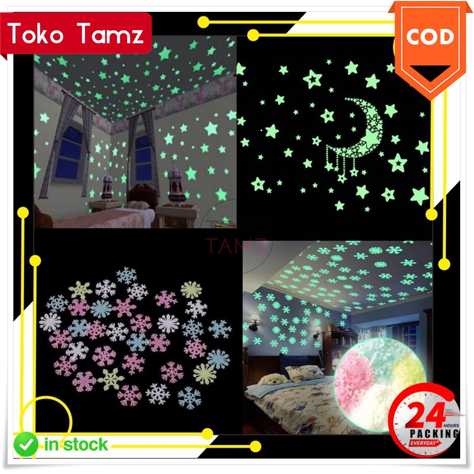 COD MAKASSAR Bintang Salju Glow in The Dark Stiker Dinding WallPaper Sticker Shopee Toko Tamz