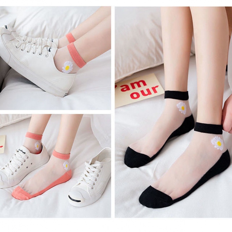 BOSJKT0047 Kaos Kaki Bunga Transparan Kaos Kaki Wanita Fashion Import