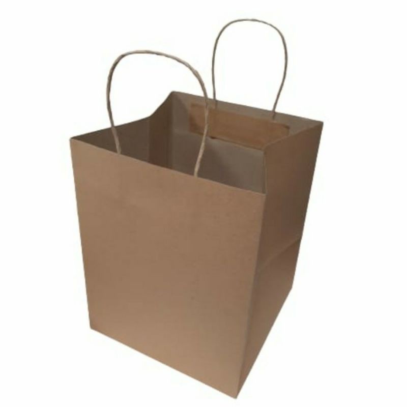 

10 PCS PAPER BAG 24x22x24 cm TALI COKLAT POLOS/KANTONG KERTAS KOTAK KUE HAMPERS LUNCH BOX