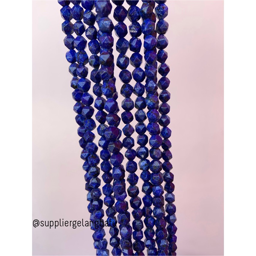 batu faceted hexagon Stone 8mm lapis lazuli biru bahan gelang kalung