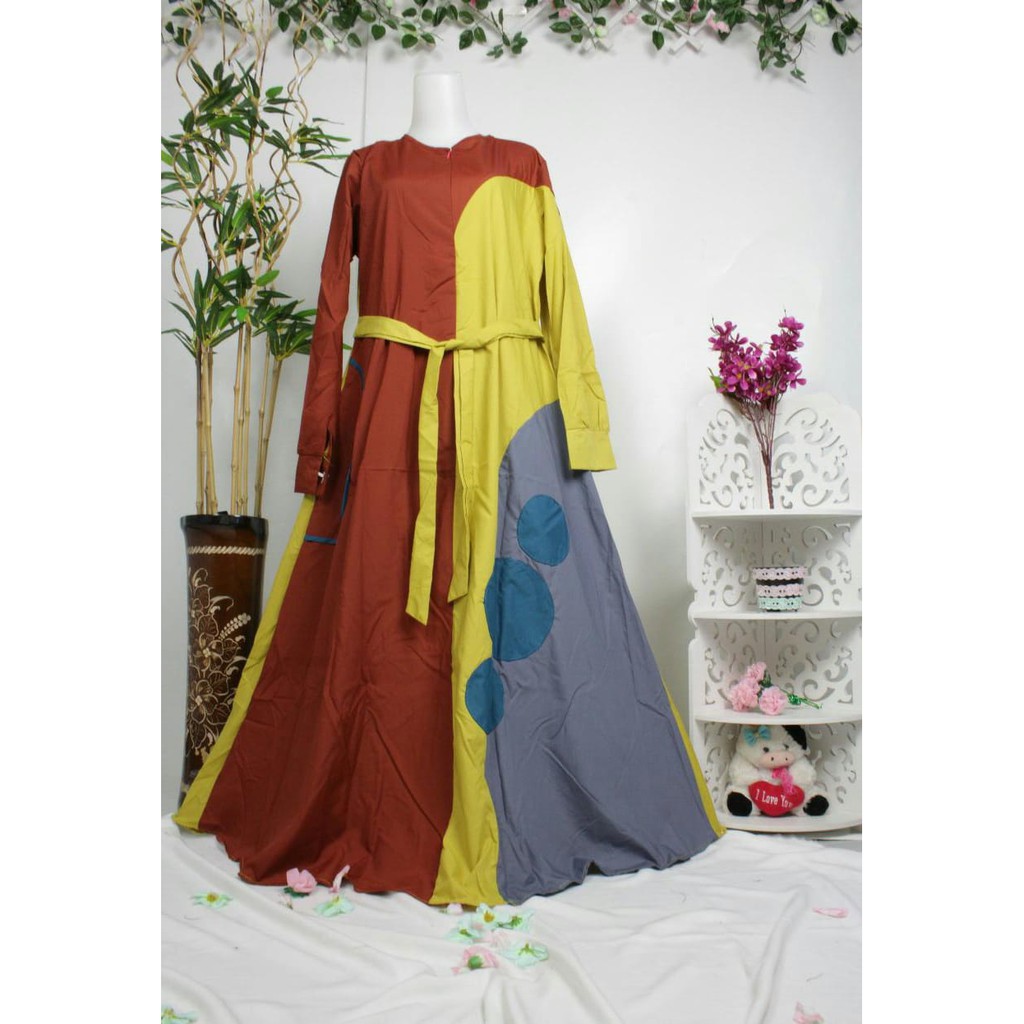 Gamis Ninos toyobo Nino ASSYAFA cyrcle 3 baju muslim polkadot wanita terbaru tuyobo fodu XL