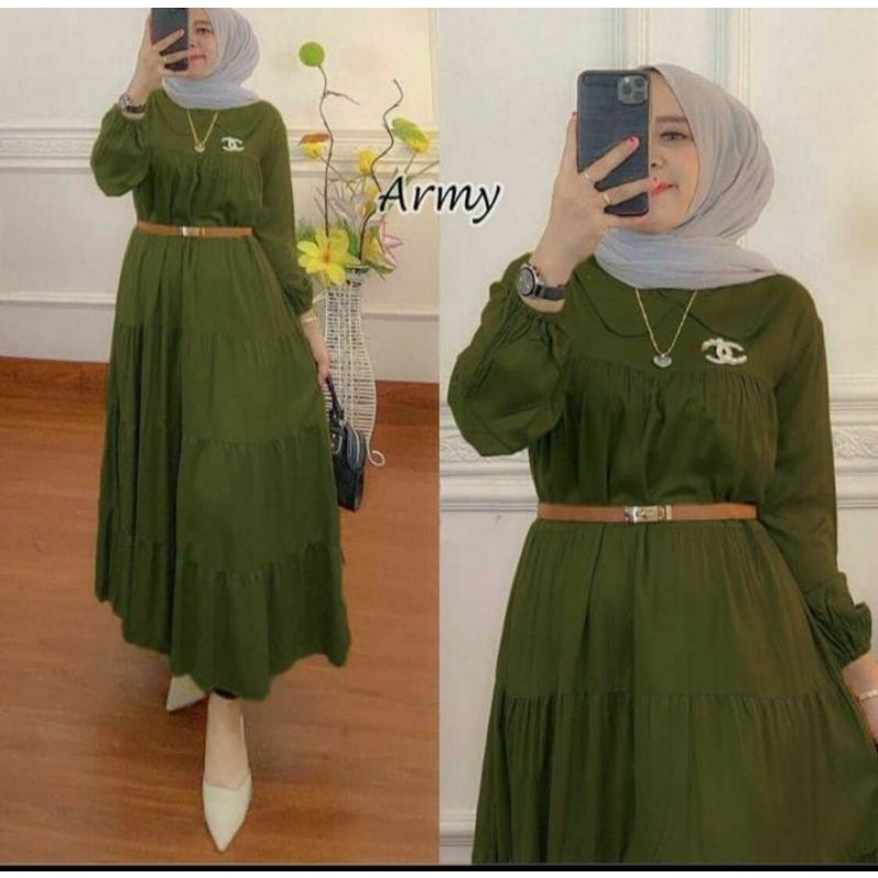 Gamis Midi Dress Rayon Dress Kerah Jumbo