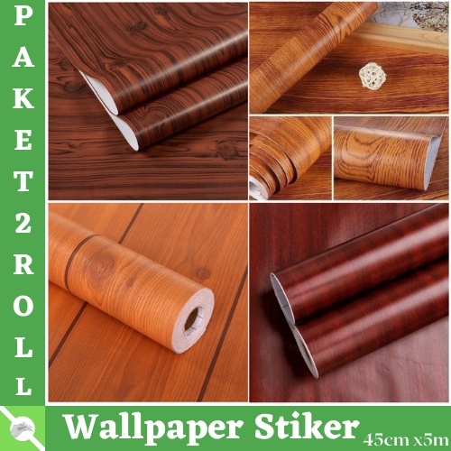 { BAYAR DITEMPAT } - PROMO TERMURAH PAKET Wallpaper 2ROLL Stiker Dinding Motif Dan Karakter Premium Quality MOTIF SERAT KAYU MODERN ( BUY 1 GET 1 FREE ) GH052 / GH051 / GH161 / CY1096