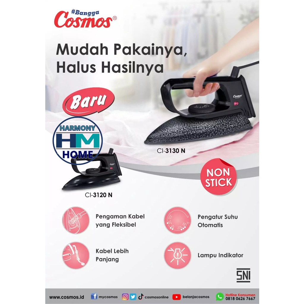 Setrika Cosmos CI-3130 N Alas Marble Non-Stick Coating 400 Watt CI-3130N / CI 3130 N / CI 3130N / CI3130 N / CI3130N - Hitam