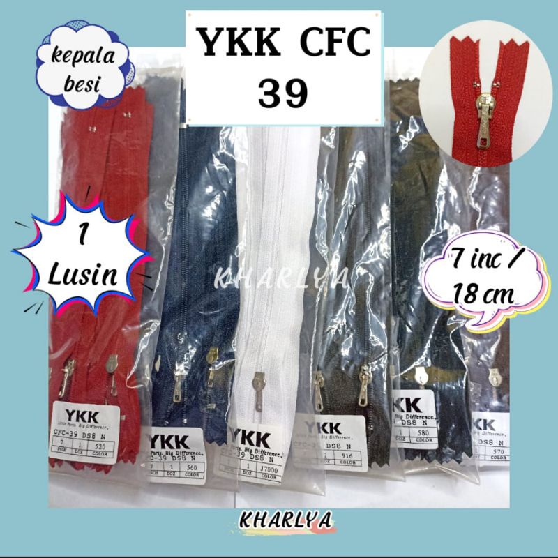 [1 LUSIN YKK CFC 39]7inc/18cm.RESLETING CELANA BAHAN KEPALA BESI