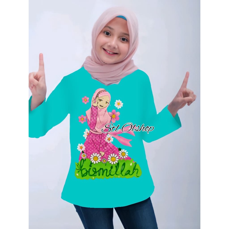 Kaos atasan bismilah lengan panjang anak perempuan | murah | 1-10 Tahun