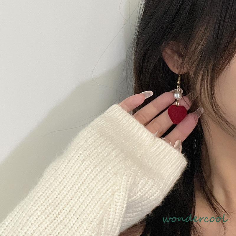 Anting Tusuk Gantung Temperament Desain Hati Gaya Simple Untuk Wanita -Won