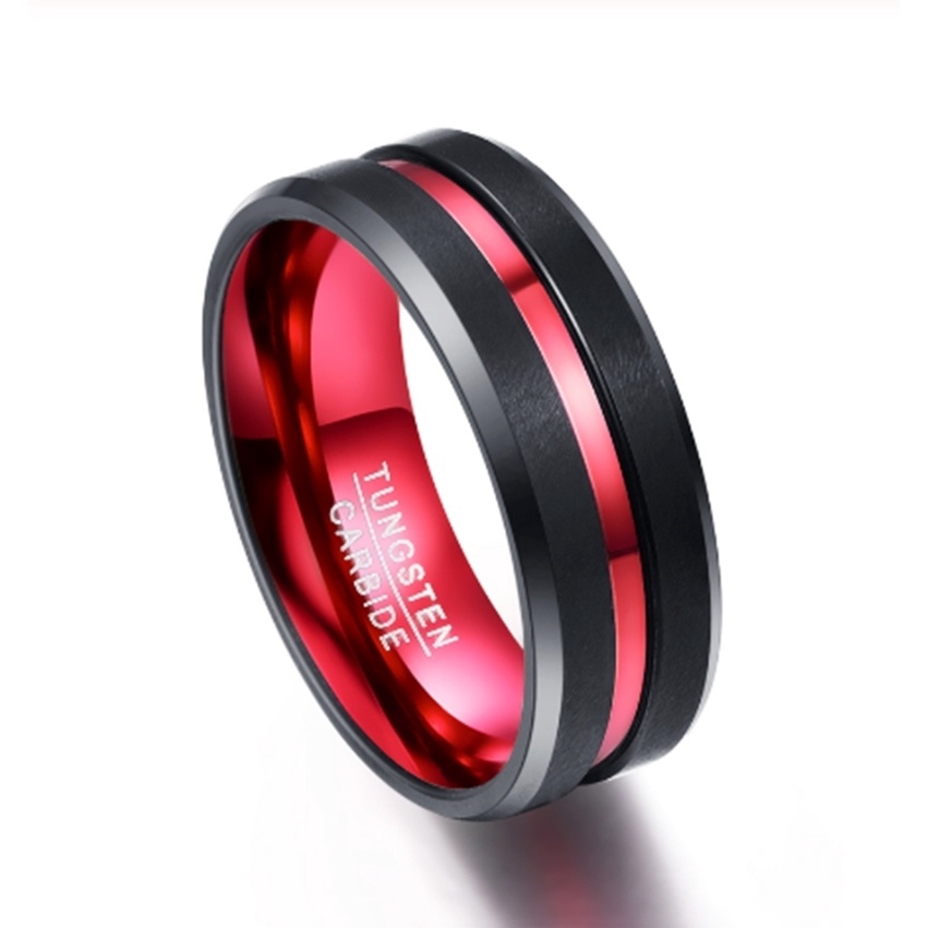 Red/tungsten carbide wedding ring