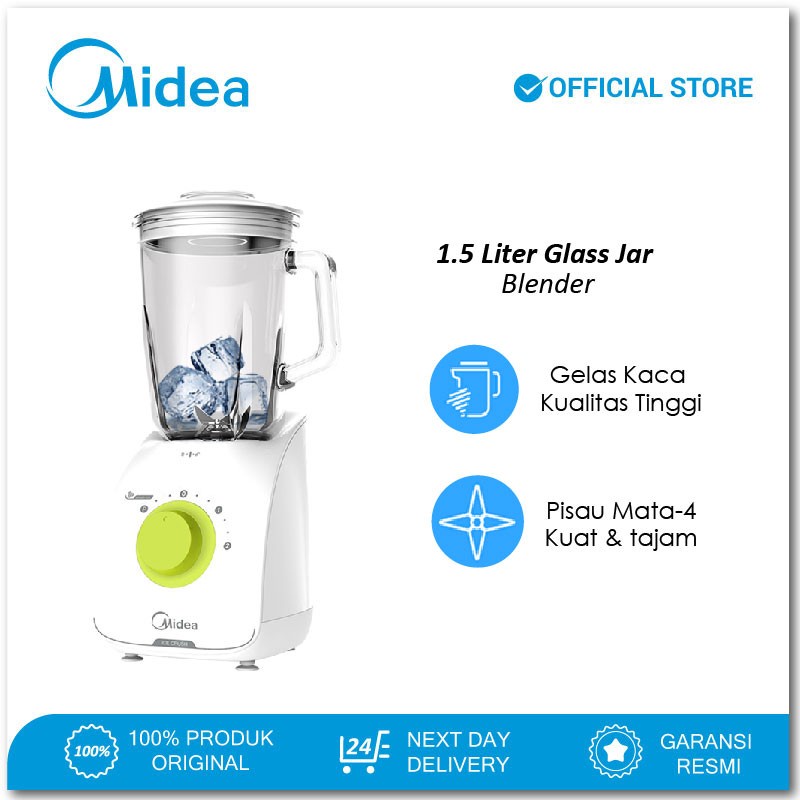 Midea Blender 1,5 Liter BLG-1501 Blender Kaca 2in1 GARANSI RESMI LOW WATT BLG 1501
