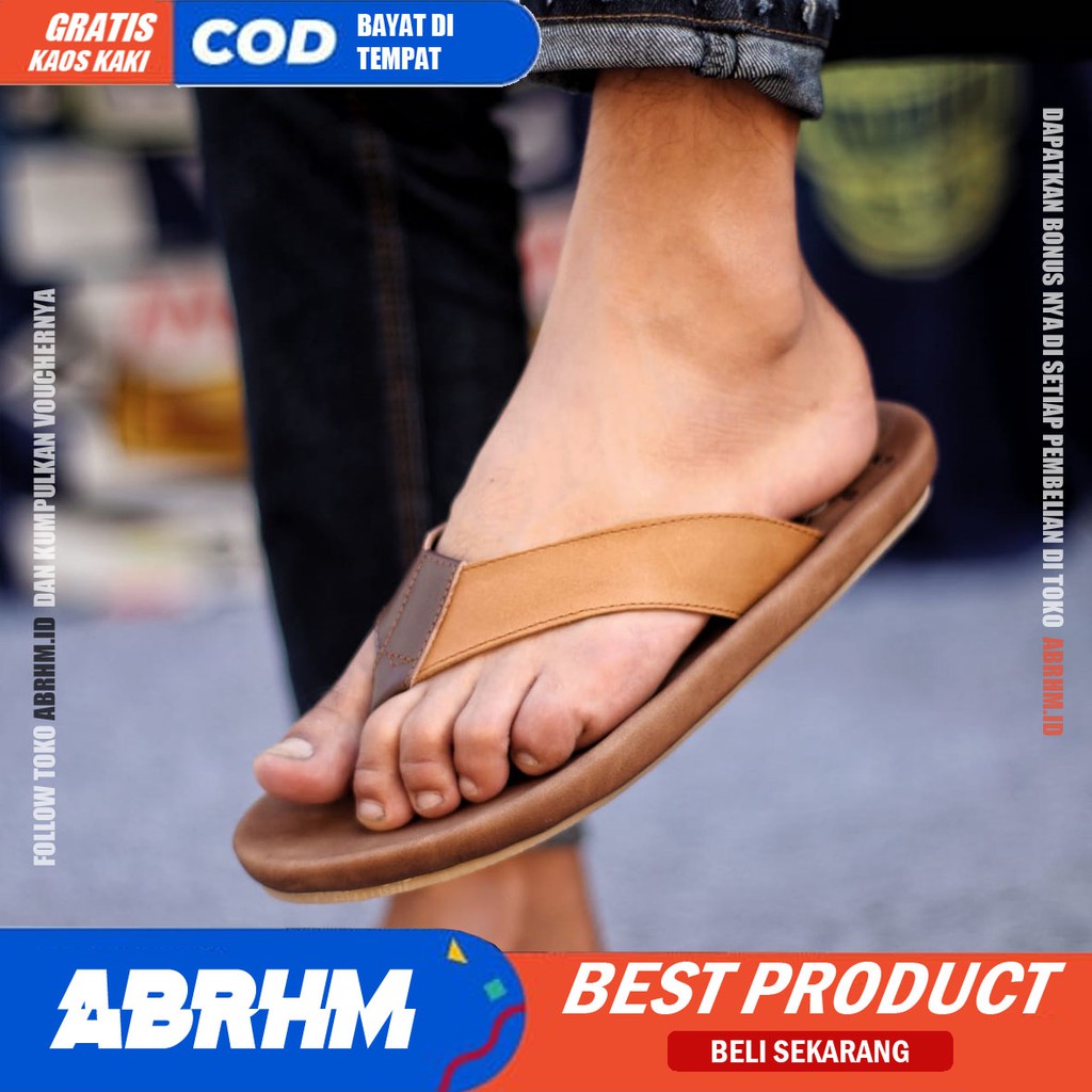 ABRHM X JAVIT Sandal Japit Pria Sandal Pria Kulit Asli Sendal Jepit Cowok / Cowo Ori Keren Kekinian