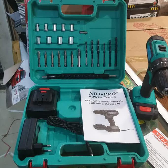 New Mesin Bor Batre Baterai Cordless Nrt Pro Dc 340 + Set Nrt Dc340 Set Ready Stok
