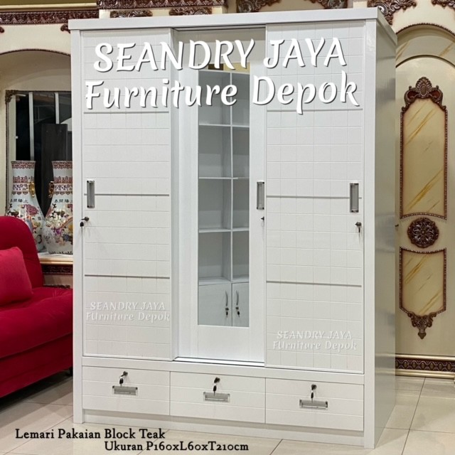 LEMARI PAKAIAN 3 PINTU MINIMALIS PUTIH/PROMO MURAH/JABODETABEK/SEANDRY JAYA Furniture Depok