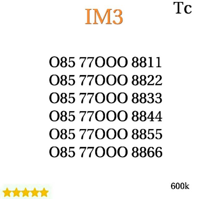 Nomor Cantik im3 seri triple 000 triple aa rapi 0857 77 000 88 xx
