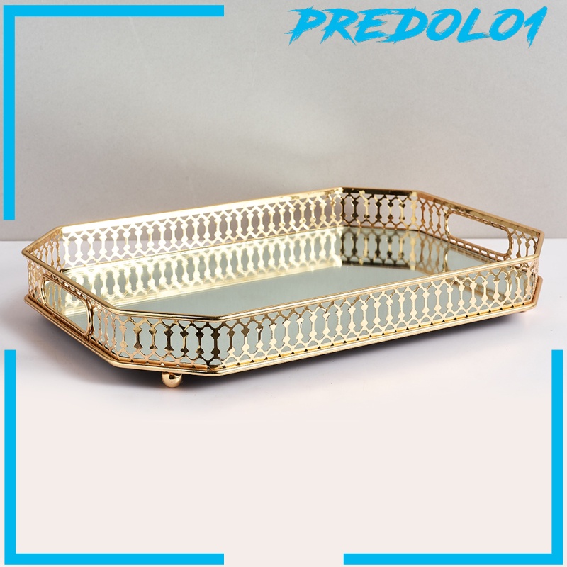 [PREDOLO1] Retro Mirrored Vanity Tray Jewelry Perfume Earring Tray Decor Storage