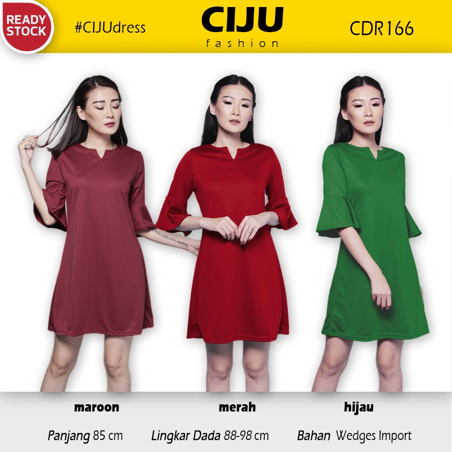 CDR166 Dress Midi Gaun  Pesta  Wanita Lengan  Panjang Bell 