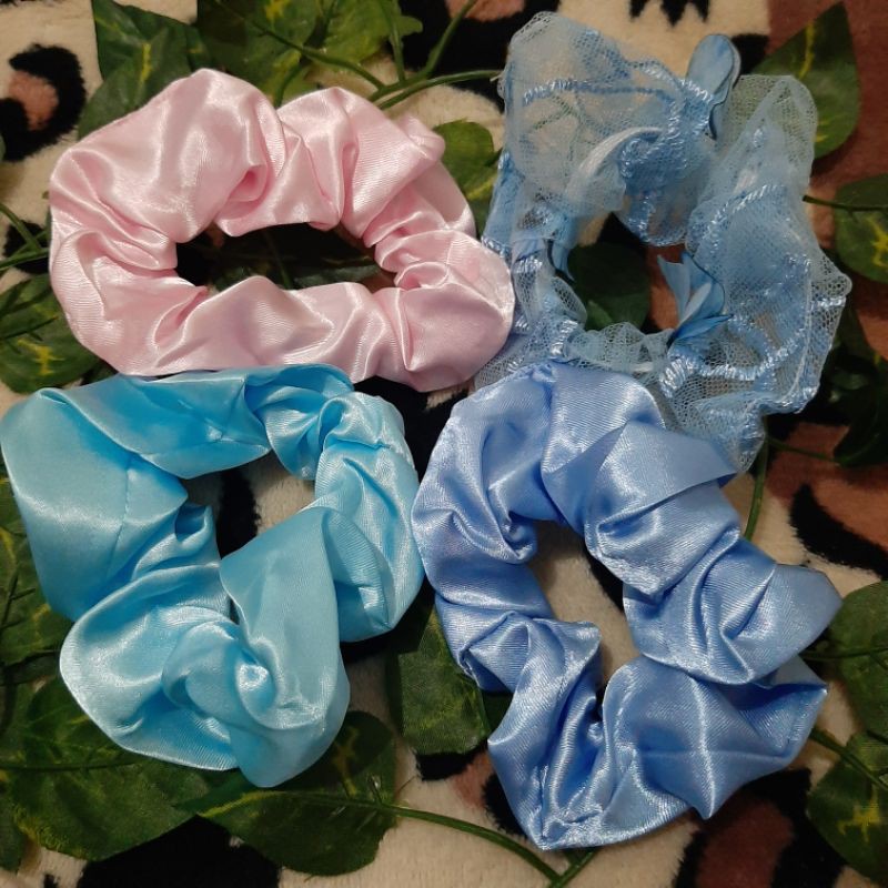 Scrunchies Ikat Rambut Scrunchie Warna Pink Biru Biru Muda Kupu Kupu ala Korea