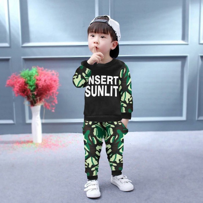 V465 Setelan Anak Laki Baju+Celana Army Kece Fashion Kid Boy Keren Cute Usia 3-5th Bhn Babyterry