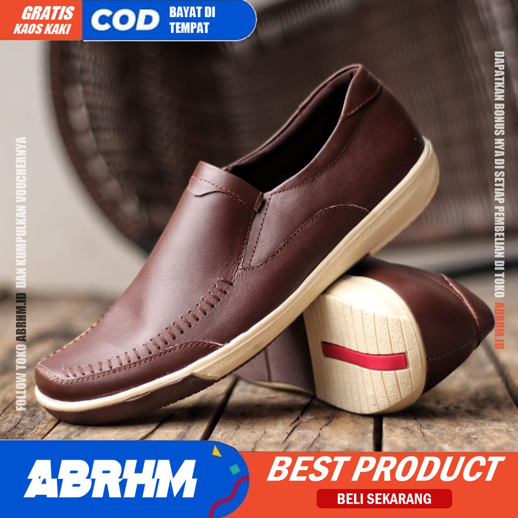 ABRHM x SANPER Sepatu Casual Slip On Kulit Asli Kasual Formal Pria Kerja Kondangan Slop Anti Slip Original