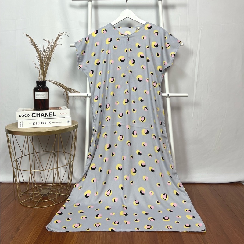 daster long semata kaki, daster panjang viral kekinian, daster rayon busui terlaris-Long Round grey