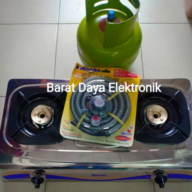 Paket Kompor Rinnai 522 E Stainless + Slang Regulator Miyako + Tabung Gas isi 3 kg Resmi Pertamina