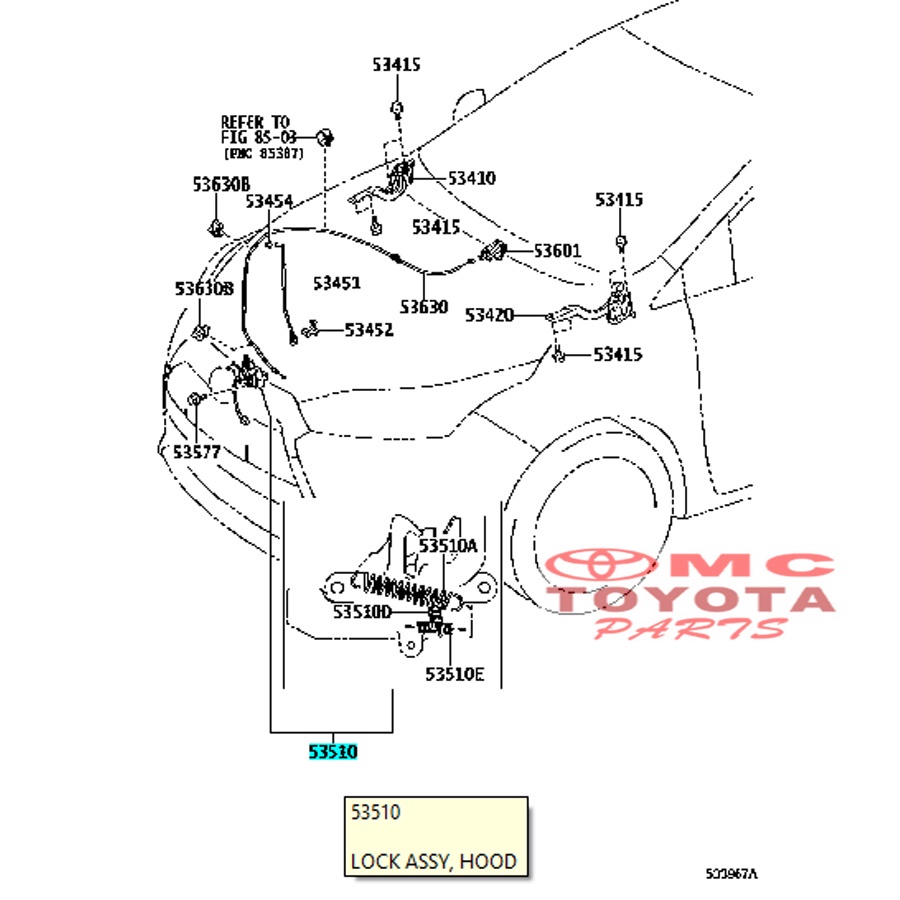 Pengunci Kap Mesin / Lock Assy Hood Yaris New 53510-0D530