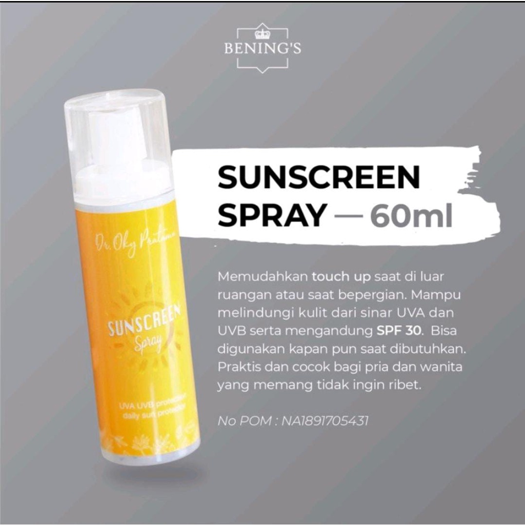 Jual Benings Sunscreen Spray 60ml by dr. Oky Pratama Shopee Indonesia