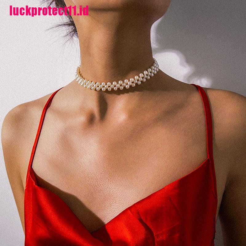 Kalung Choker Hias Mutiara Imitasi Gaya Etnik Bohemia Untuk Wanita