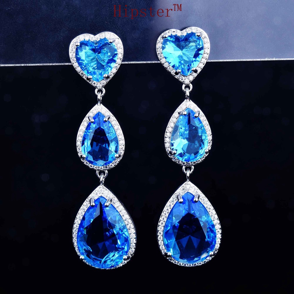 Fashion New Long Tassel Exquisite Women's Gem Heart Luxury Earrings